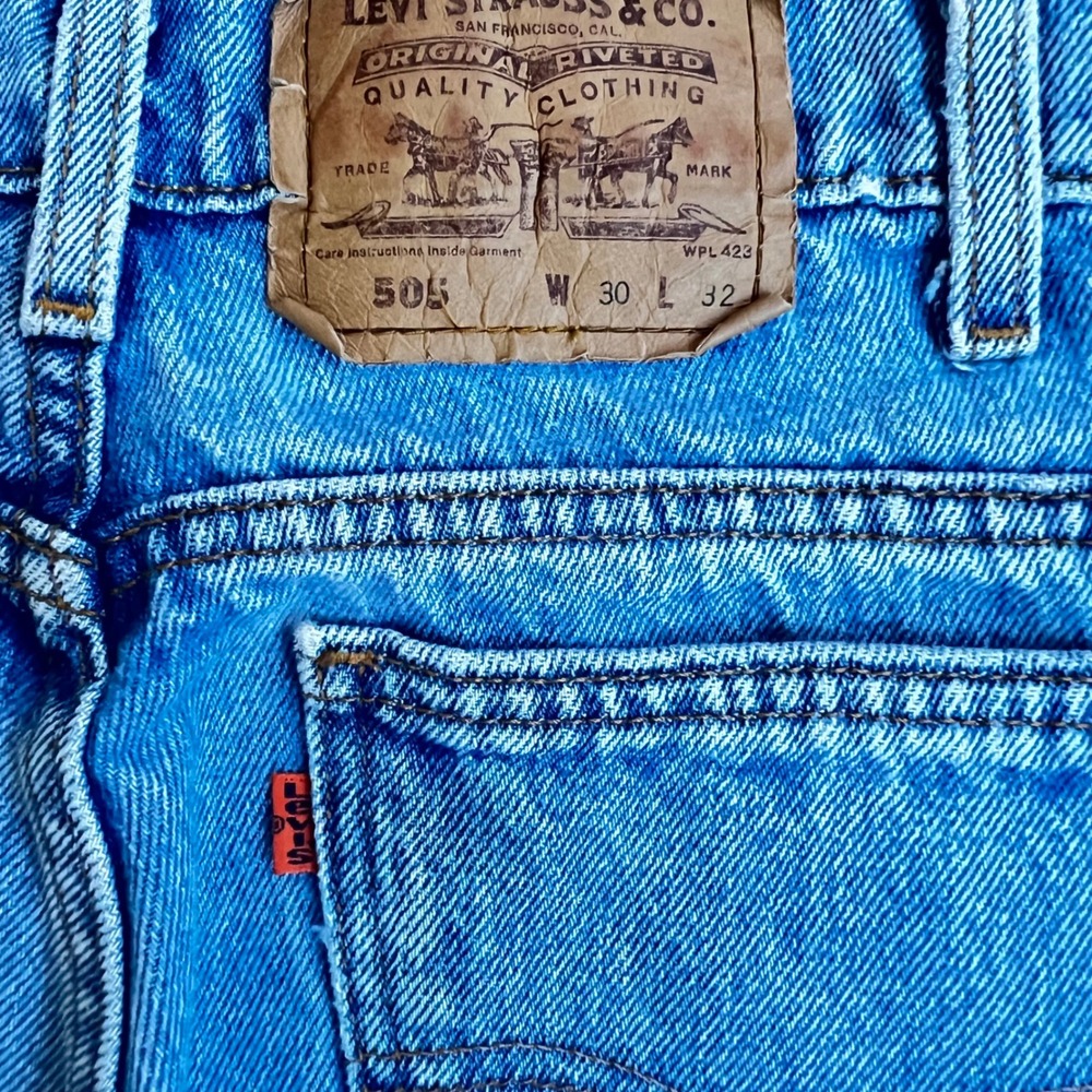 Levis 505 Jeans Mens 30x32 Blue Orange Tab Regular Fit Straight Leg Denim Hat